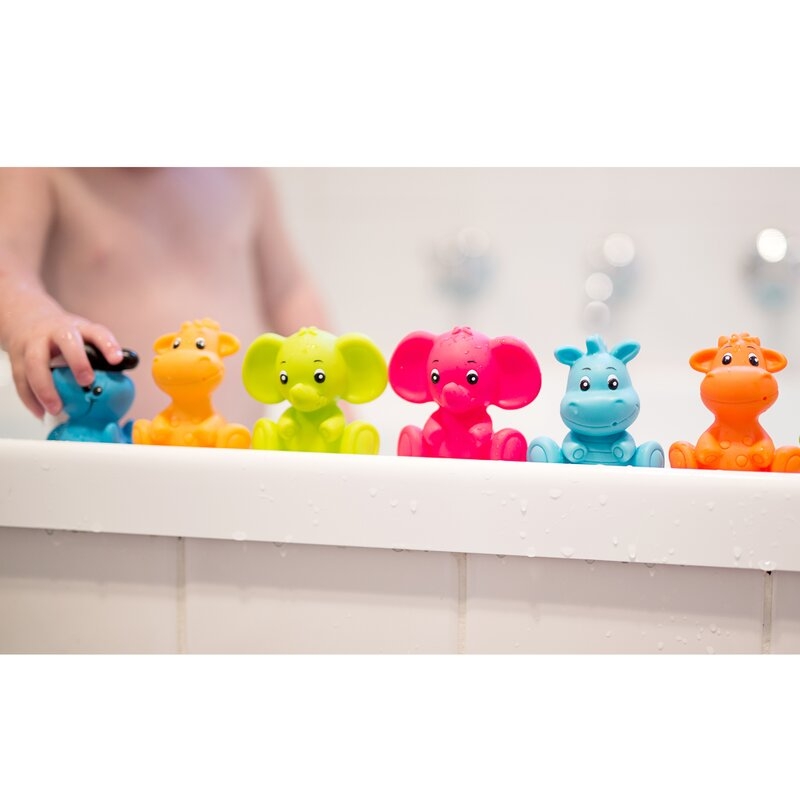 Set 8 jucarii de baie, Playgro, Animalute, Fara gauri, Culori contrastante, Stimuleaza imaginatia si abilitatile motorii, 6 luni+, Jungle Fun Friends
