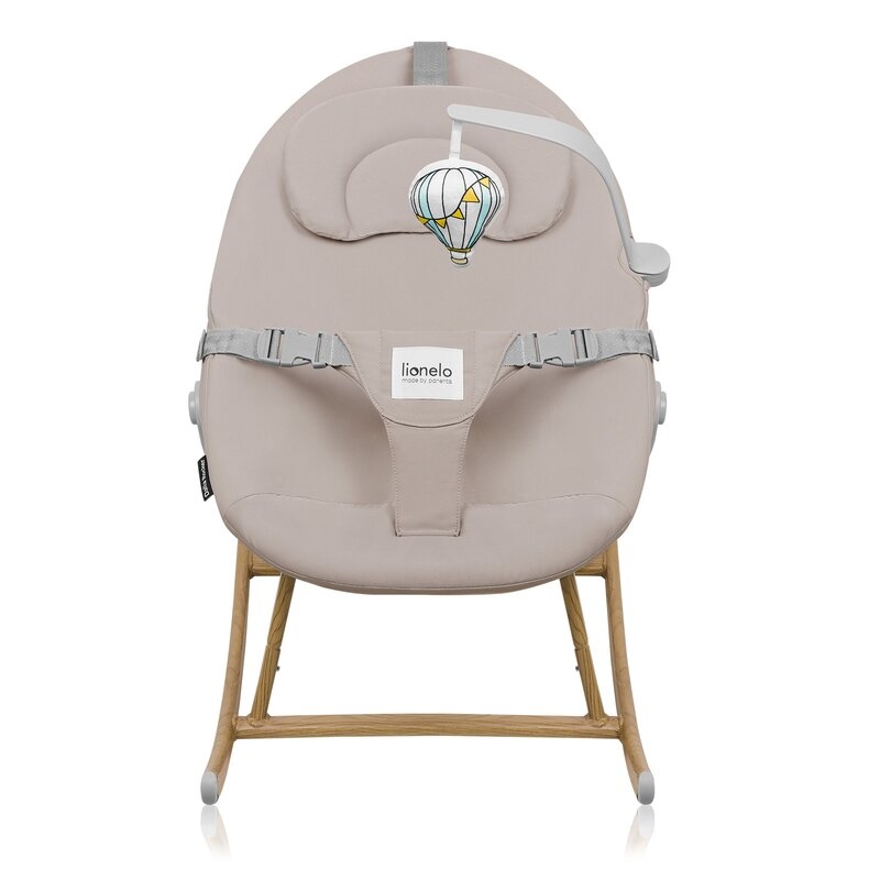 Set balansoar si scaun de masa, Lionelo, Dalia, Scaun cu 2 suporturi pentru picioare, Cu tavita, Balansoar 4 in 1 cu inaltime reglabia si bara cu jucarii, Conform cu EN14988, EN1888-1 EN1888-2, EN1466, Gri