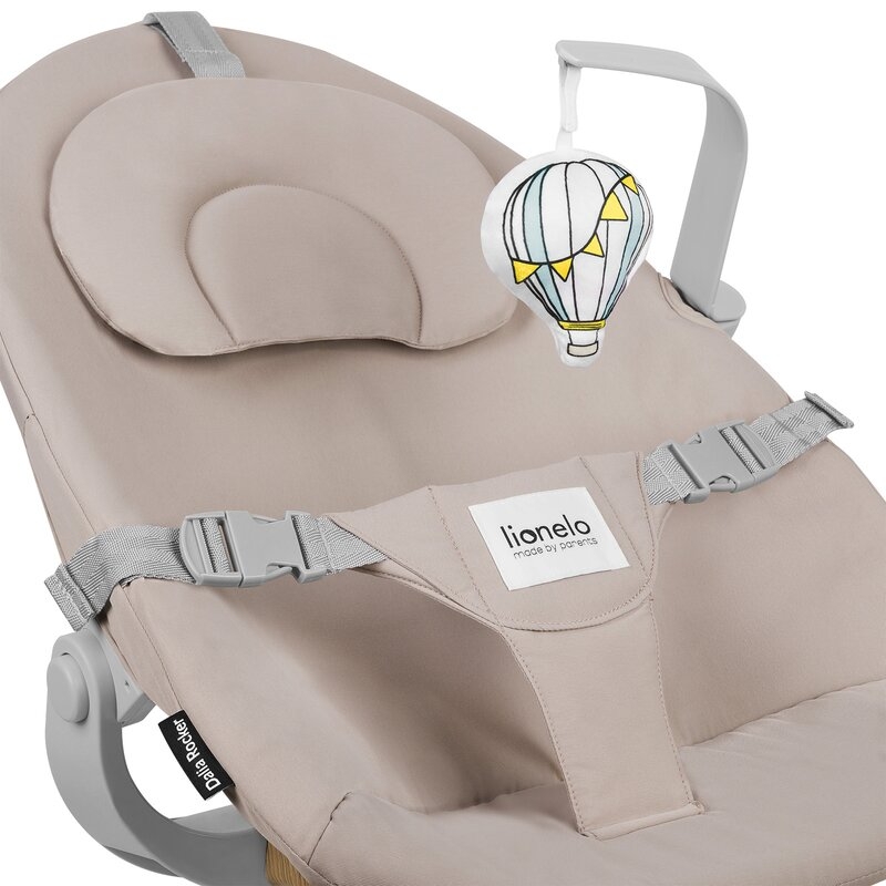 Set balansoar si scaun de masa, Lionelo, Dalia, Scaun cu 2 suporturi pentru picioare, Cu tavita, Balansoar 4 in 1 cu inaltime reglabia si bara cu jucarii, Conform cu EN14988, EN1888-1 EN1888-2, EN1466, Gri