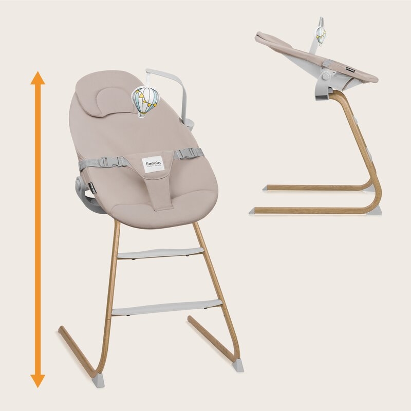 Set balansoar si scaun de masa, Lionelo, Dalia, Scaun cu 2 suporturi pentru picioare, Cu tavita, Balansoar 4 in 1 cu inaltime reglabia si bara cu jucarii, Conform cu EN14988, EN1888-1 EN1888-2, EN1466, Gri
