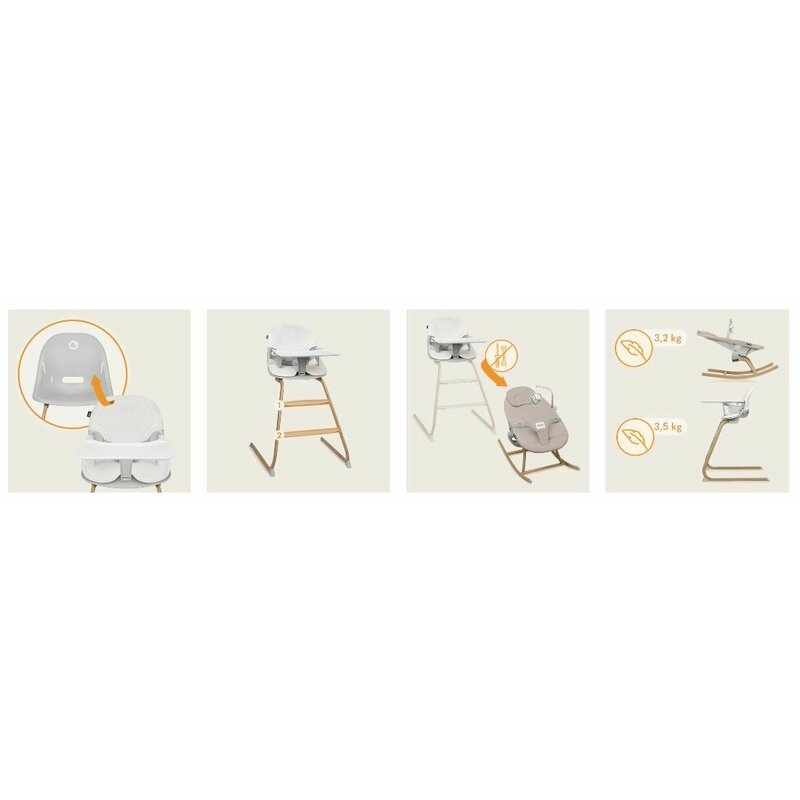Set balansoar si scaun de masa, Lionelo, Dalia, Scaun cu 2 suporturi pentru picioare, Cu tavita, Balansoar 4 in 1 cu inaltime reglabia si bara cu jucarii, Conform cu EN14988, EN1888-1 EN1888-2, EN1466, Gri