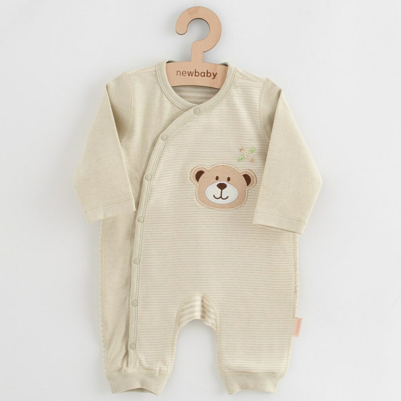 Set cadou 5 piese din bumbac organic, salopeta, baveta, paturica cu gluga, jucarie, Marime 0 - 3 luni, New Baby, Beige