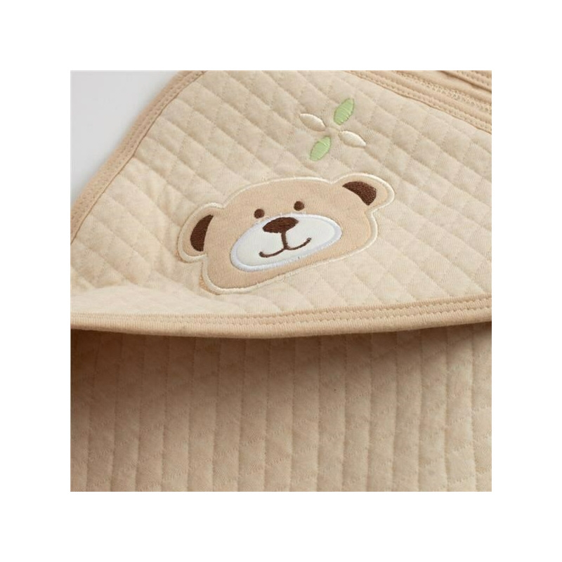 Set cadou 5 piese din bumbac organic, salopeta, baveta, paturica cu gluga, jucarie, Marime 0 - 3 luni, New Baby, Beige