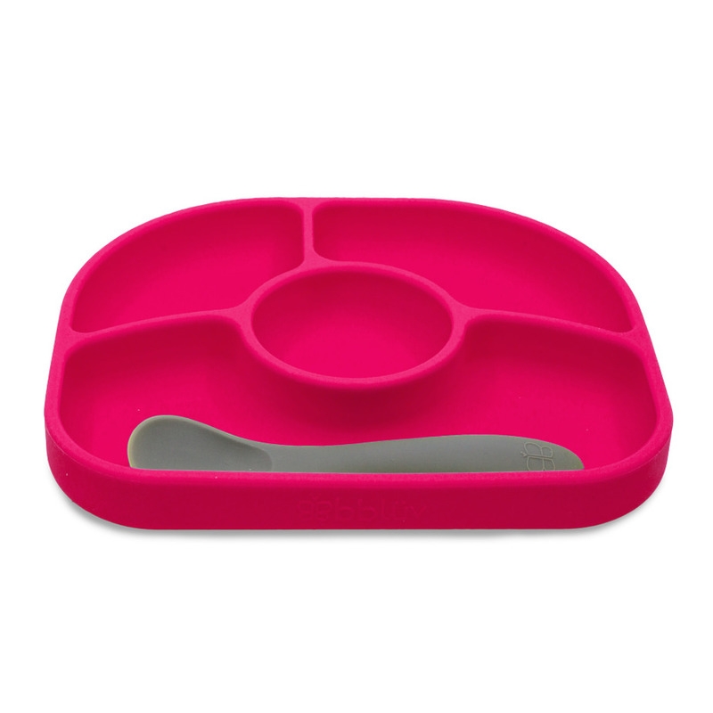 Set de masa, Yumi, Farfurie compartimentata si lingurita, Cu 4 compartimente, Fara BPA, Bbluv, Pink