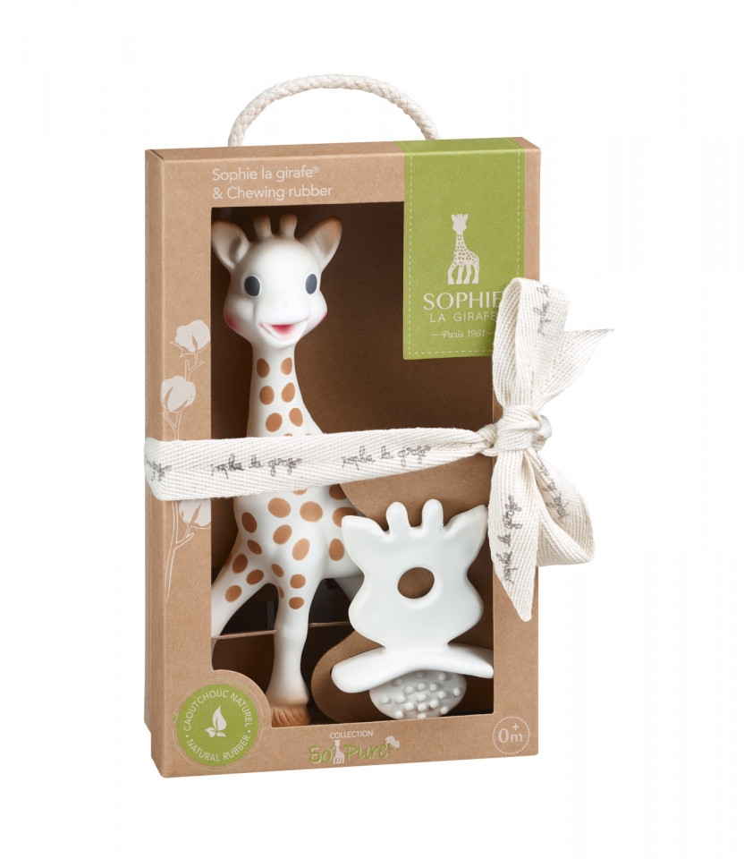 Set Girafa Sophie si figurina din cauciuc pentru rontait So pure