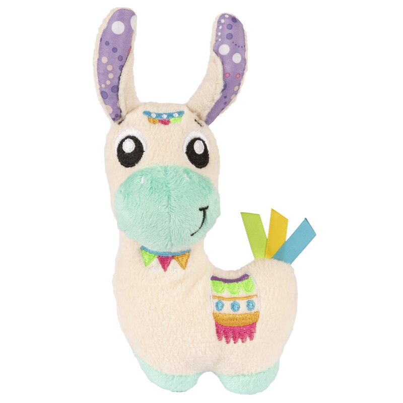 Set jucarii interactive, Playgro, Include 6 cupe pentru stivuire, 6 inele, o jucarie din plus si o jucarie cu ventuza, 6 luni+, Sensory Llama Explore and Play Gift Pack