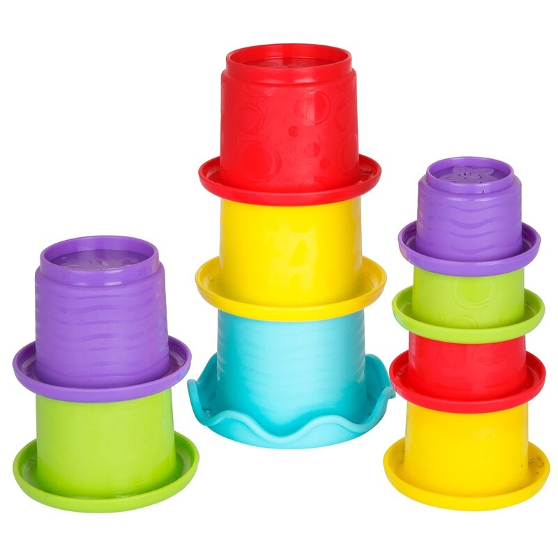 Set jucarii interactive, Playgro, Include 6 cupe pentru stivuire, 6 inele, o jucarie din plus si o jucarie cu ventuza, 6 luni+, Sensory Llama Explore and Play Gift Pack