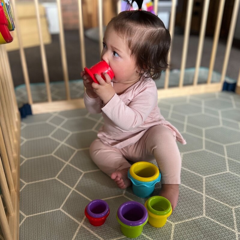 Set jucarii interactive, Playgro, Include 6 cupe pentru stivuire, 6 inele, o jucarie din plus si o jucarie cu ventuza, 6 luni+, Sensory Llama Explore and Play Gift Pack