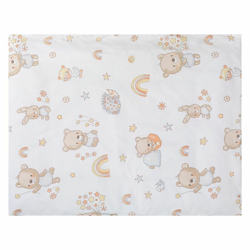 Set lenjerie 5 piese, Bubaba, Pentru patut 90x50 cm, Cu pernuta, paturica, husa pentru paturica, fata de perna, cearceaf pentru saltele 84x46 cm, Happy Friends