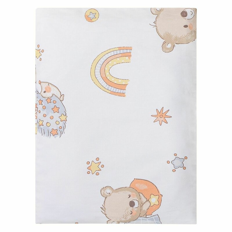 Set lenjerie 5 piese, Bubaba, Pentru patut 90x50 cm, Cu pernuta, paturica, husa pentru paturica, fata de perna, cearceaf pentru saltele 84x46 cm, Happy Friends