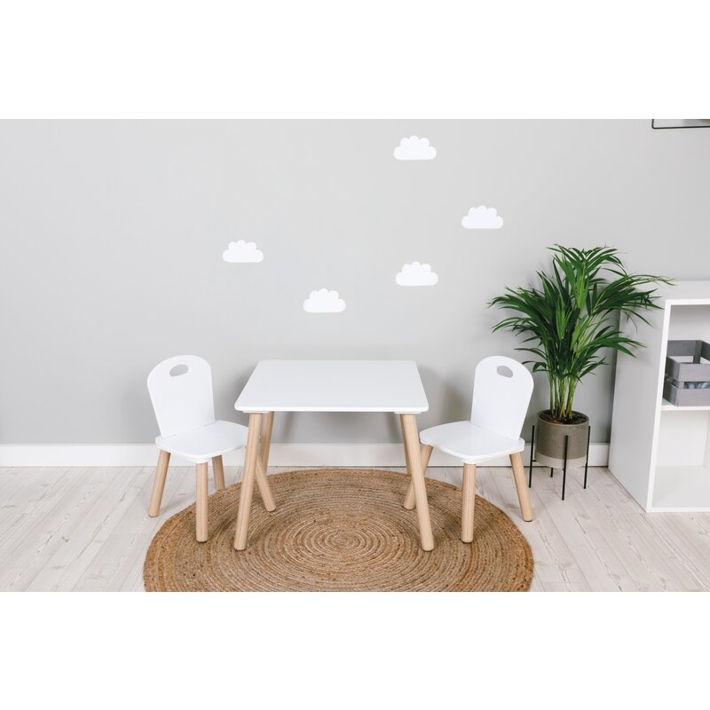 Set masuta si doua scaune pentru copii, Athena, Din lemn, FreeON, Alb