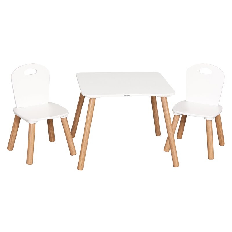 Set masuta si doua scaune pentru copii, Athena, Din lemn, FreeON, Alb