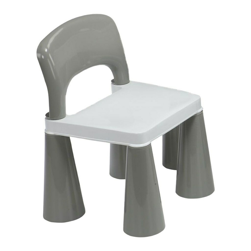 Set masuta si doua scaune pentru copii, Grey and White, Cu parte detasabila si reversibila, Partea reversibila pentru Lego Duplo, New Baby