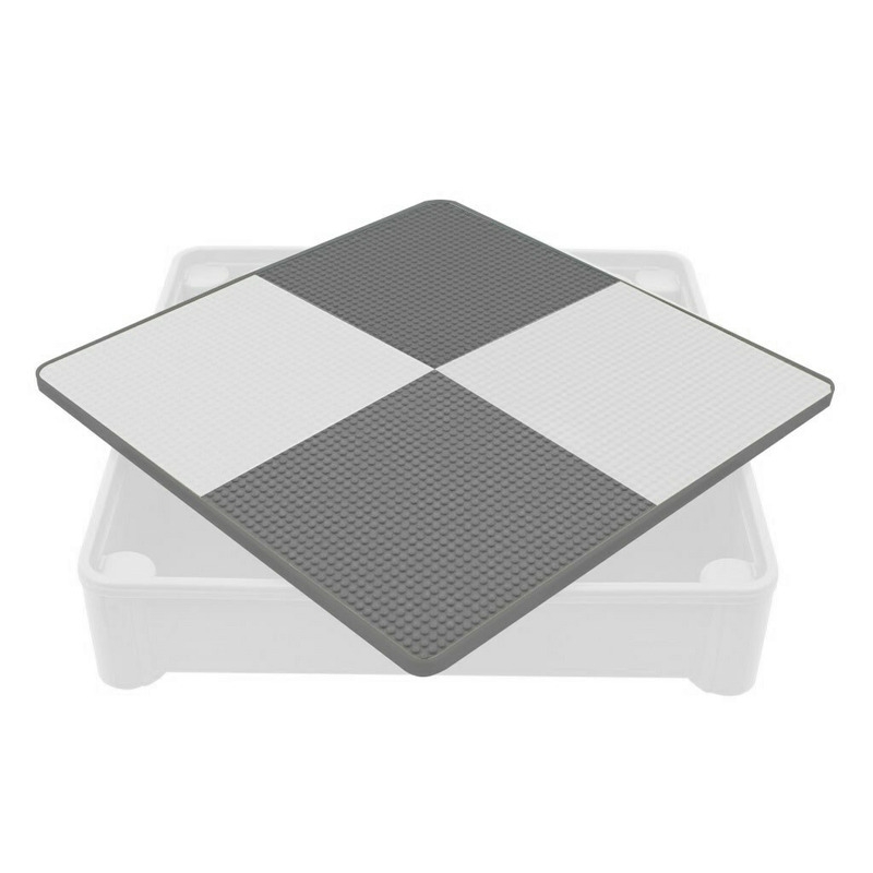 Set masuta si doua scaune pentru copii, Grey and White, Cu parte detasabila si reversibila, Partea reversibila pentru Lego Duplo, New Baby