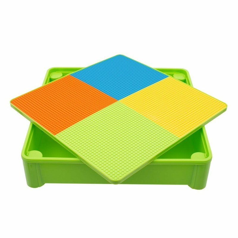Set masuta si doua scaune pentru copii, Multicolor, Cu parte detasabila si reversibila, Partea reversibila pentru Lego Duplo, New Baby