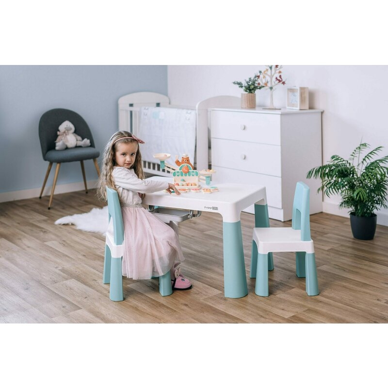 Set masuta si doua scaune pentru copii, Neo, Cu doua sertare, Cu masa reglabila la doua inaltimi, FreeON, Roz