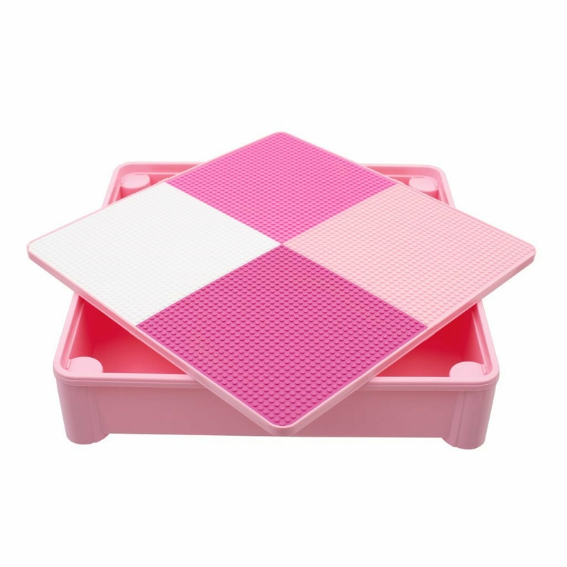Set masuta si doua scaune pentru copii, Pink, Cu parte detasabila si reversibila, Partea reversibila pentru Lego Duplo, New Baby