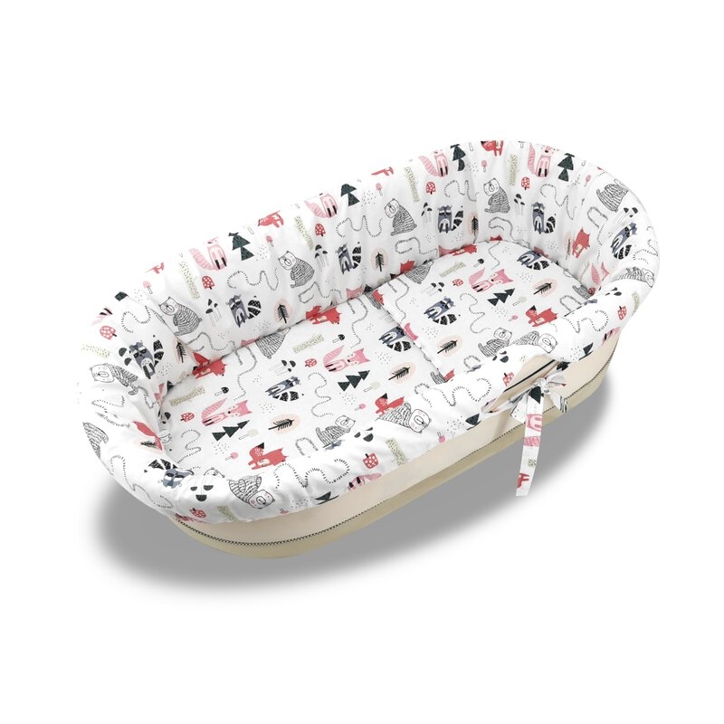 Set pentru landou/cosulet, MimiNu, Cu protectie, saltea si pernuta, Din bumbac certificat Oeko Tex Standard 100, Design, Fox