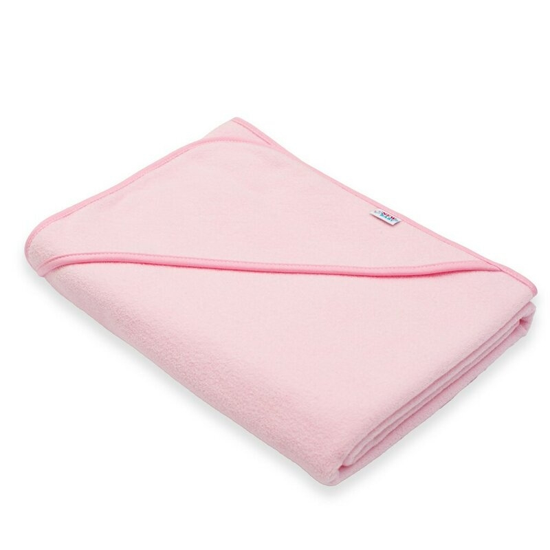 Set prosop cu gluga si manusa baie, New Baby, Dimensiune mare 100 x 100 cm, Basic, Pink