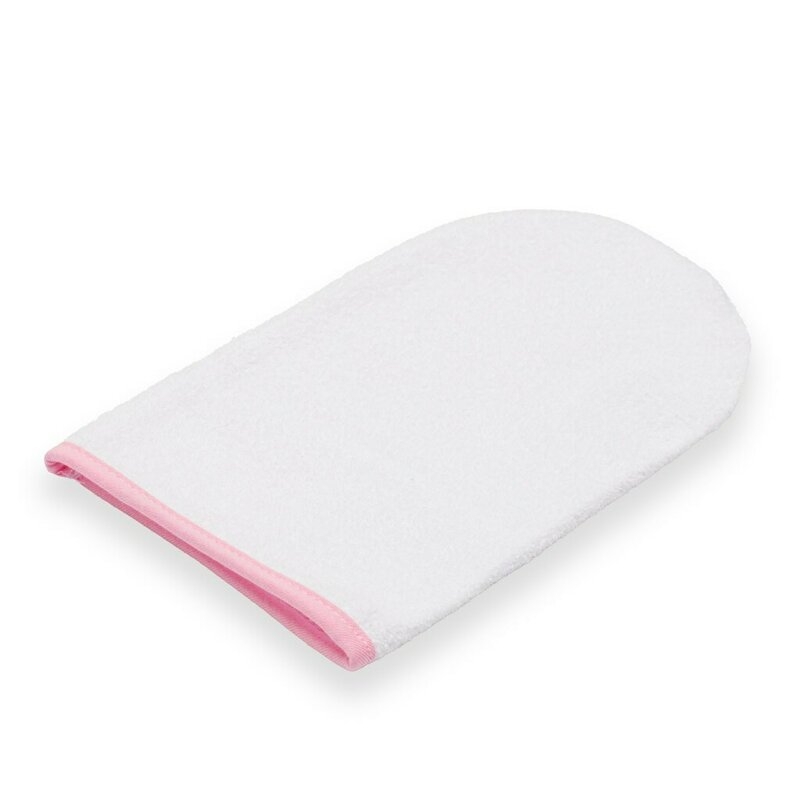 Set prosop cu gluga si manusa baie, New Baby, Dimensiune mare 100 x 100 cm, Basic, White-pink