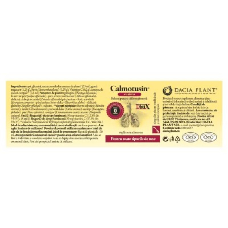 Sirop cu stevia Calmotusin DbtiX, 100 ml, Dacia Plant