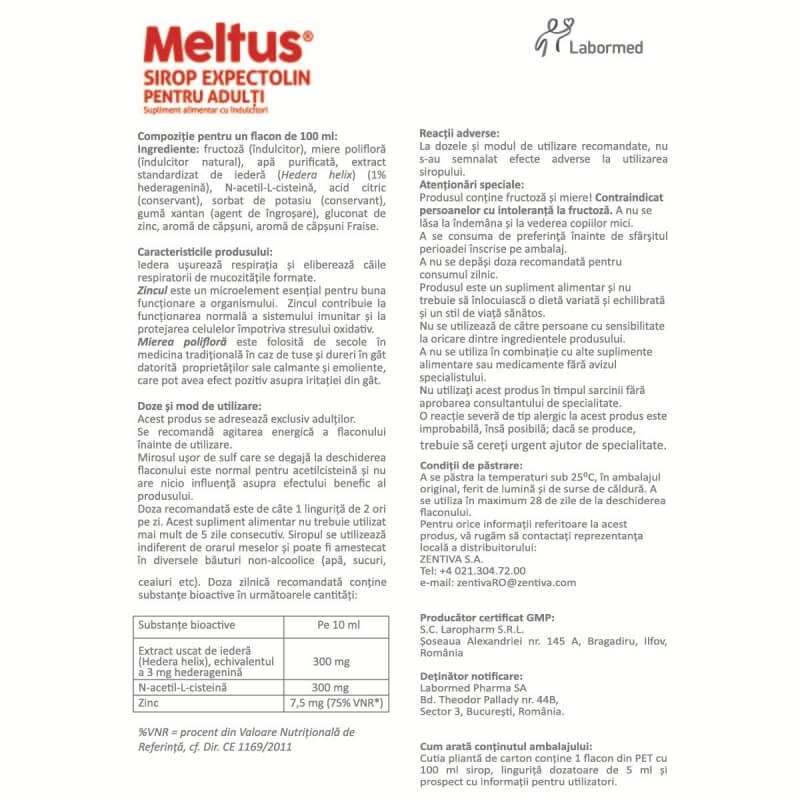 Sirop Expectolin pentru adulti Meltus, 100 ml, Labormed