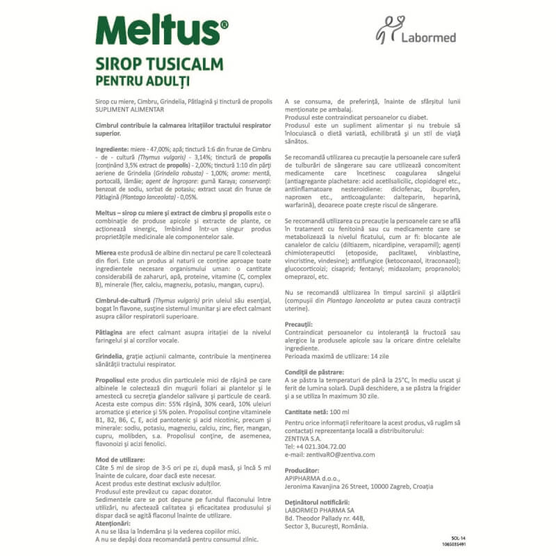 Sirop Tusicalm pentru adulti Meltus, 100 ml, Labormed