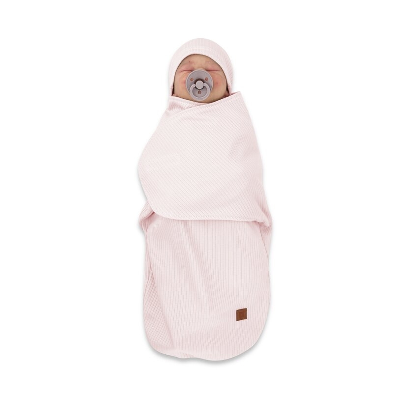 Sistem de infasare si caciulita, MimiNu, Pentru bebe, 0 - 3 luni, Din bumbac certificat Oeko Tex Standard 100, Soft Powdery Pink