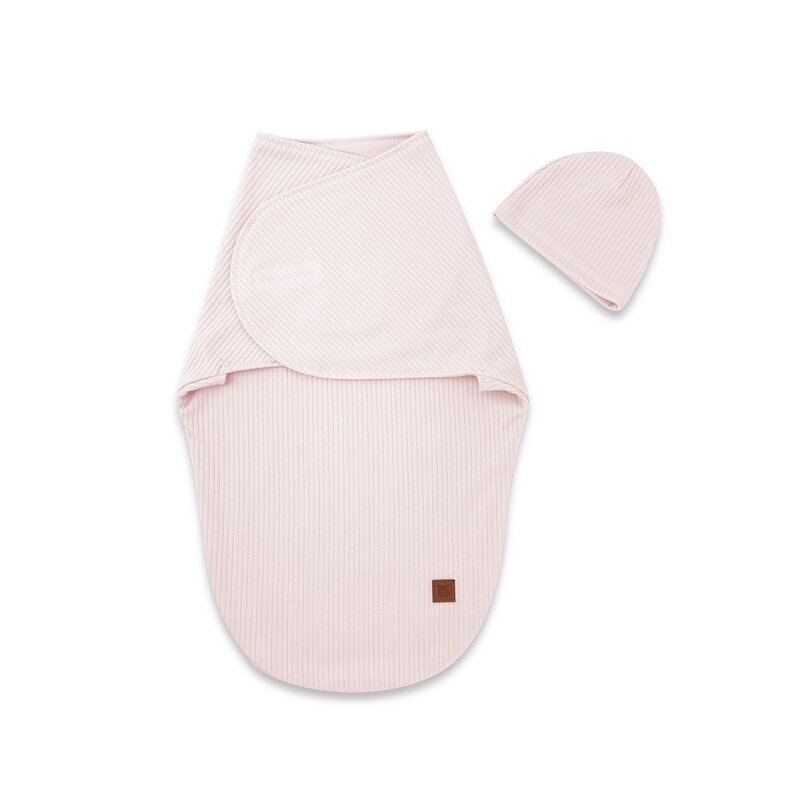 Sistem de infasare si caciulita, MimiNu, Pentru bebe, 0 - 3 luni, Din bumbac certificat Oeko Tex Standard 100, Soft Powdery Pink