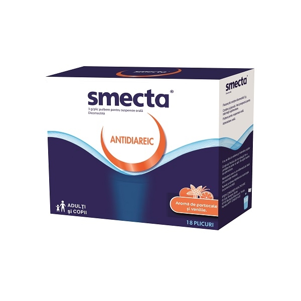 Smecta pulbere pentru suspensie orala aroma vanilie si portocala 3g/plic 18plicuri