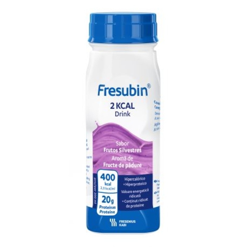 Solutie nutritiva orala cu aroma de fructe de padure Fresubin 2kcal Fibre,200 ml, 4 flacoane, Fresenius Kabi