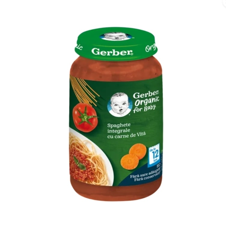 Piure Bio din spaghete integrale cu carne de vita, +12 luni, 250 g, Gerber