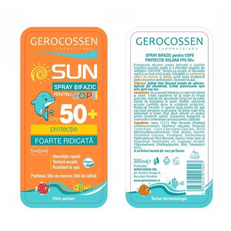 Spray invizibil bifazic pentru copii SPF 50+ Sun, 300 ml, Gerocossen