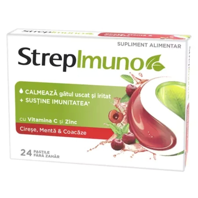 StrepImuno cu aroma de cirese, menta si coacaze, 24 pastile de supt, Reckitt Benckiser