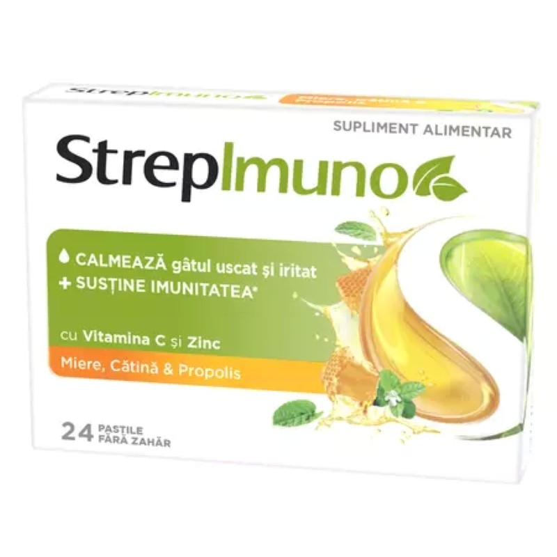 StrepImuno cu aroma de miere, catina si propolis, 24 pastile de supt, Reckitt Benckiser