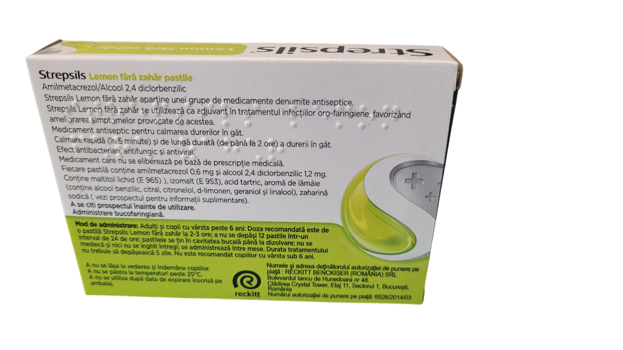 Strepsils® Lemon fara zahar x 24 pastile