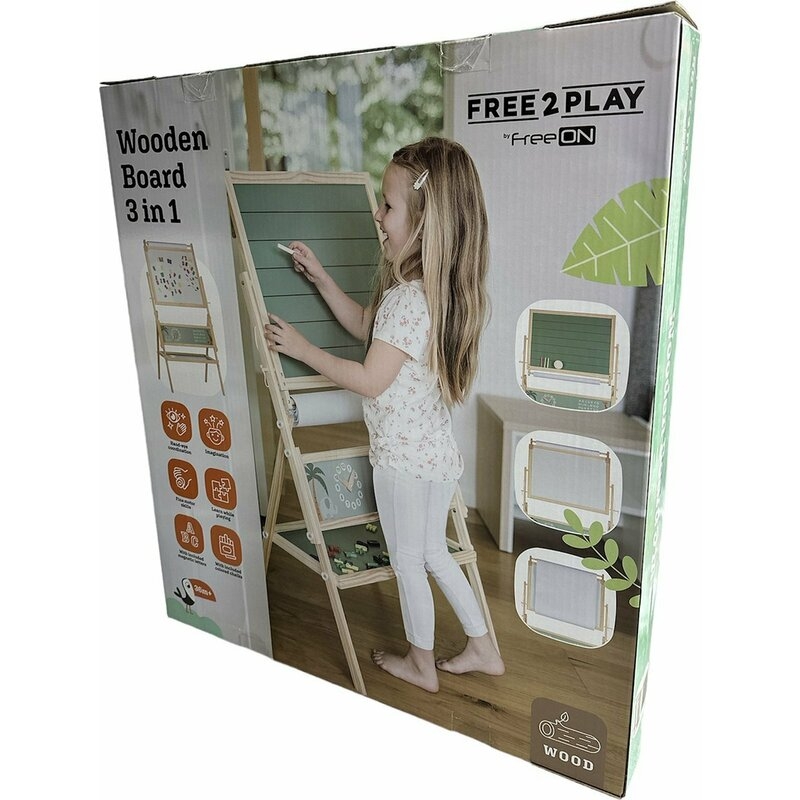 Tablita magnetica, Free2Play, 2 in 1, Cu litere si cifre magnetice, Din lemn, Conform cu standardul european de securitate EN71/123, 3 ani+, Multicolor