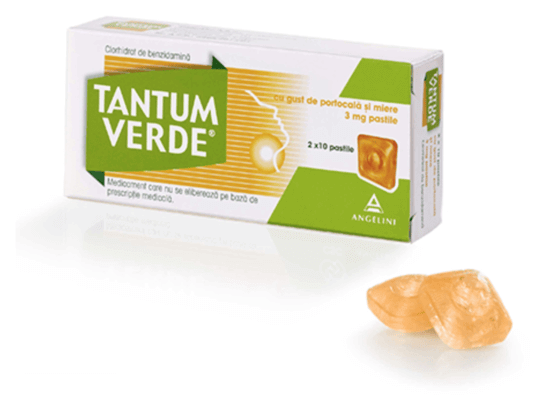 Tantum Verde cu gust de portocala si miere, 3 mg, 20 pastile, Angelini