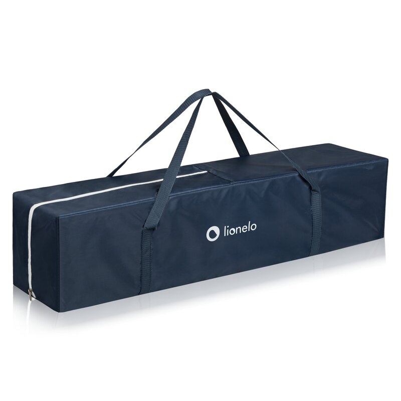 Tarc de joaca copii, Lionelo, Bonnie, Pana la 15 kg, 100 x 100 cm, Pliere compacta, Include geanta de transport, Din plasa, Cu intrare laterala cu fermoar, Cu roti, Cu salteluta din spuma, Conform cu EN12227, Albastru