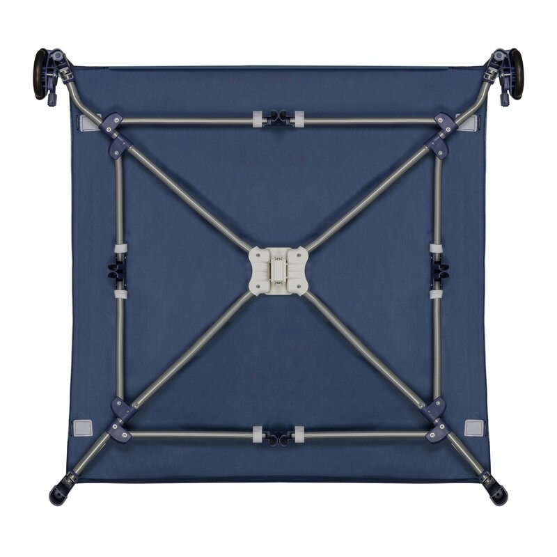 Tarc de joaca copii, Lionelo, Bonnie, Pana la 15 kg, 100 x 100 cm, Pliere compacta, Include geanta de transport, Din plasa, Cu intrare laterala cu fermoar, Cu roti, Cu salteluta din spuma, Conform cu EN12227, Albastru
