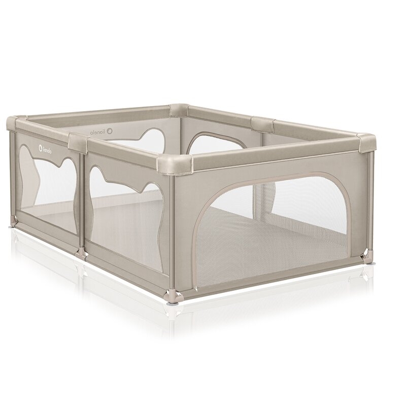 Tarc de joaca copii, Lionelo, Willow, 127 x 187 cm, Pliere compacta, Include geanta de transport, Din plasa, Cu doua intrari laterale si fermoar, Cu ventuze pentru stabilitate, Conform cu EN 12227:2010, Bej
