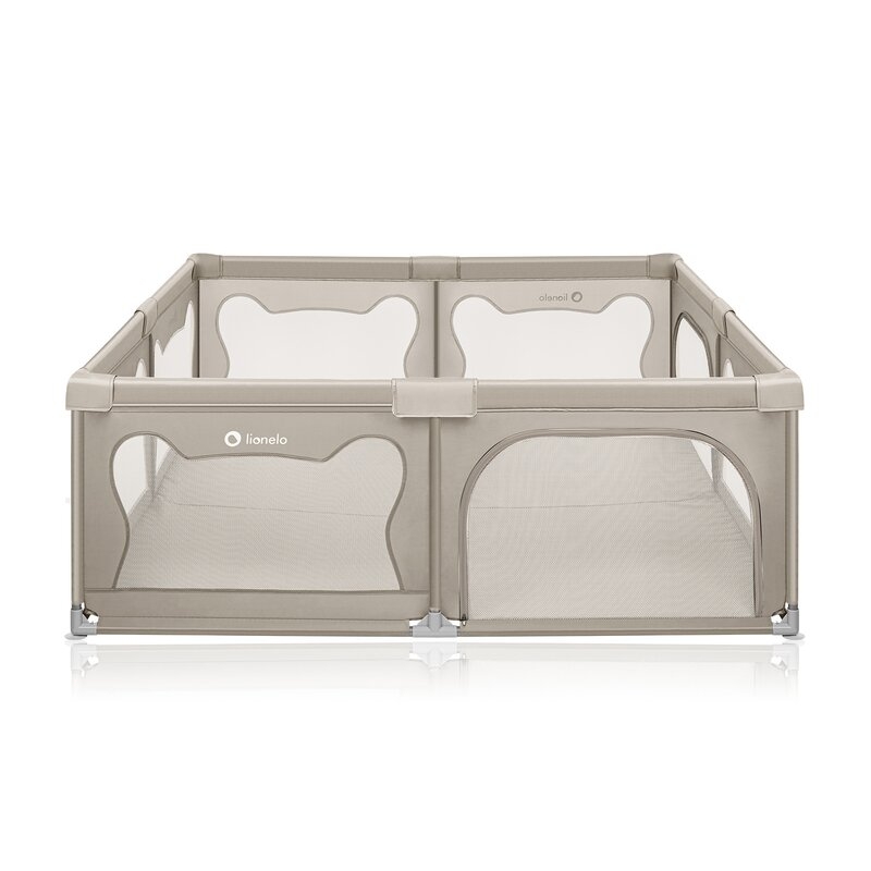 Tarc de joaca copii, Lionelo, Willow XL,180 x 200 cm, Pliere compacta, Include geanta de transport, Din plasa, Cu doua intrari laterale si fermoar, Cu ventuze pentru stabilitate, Conform cu EN 12227:2010, Bej