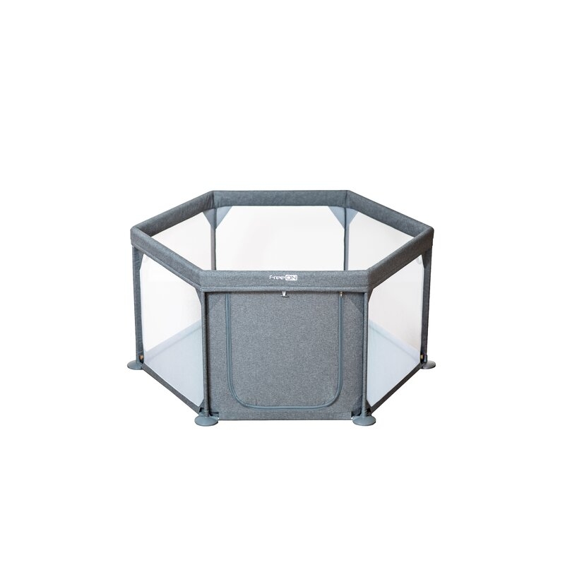 FreeON - Tarc de joaca pentru bebe, Hexagonal, Cu 4 manere, Intrare cu fermoar, Cu geanta de transport, 117 x 67 x 67 cm, Grey