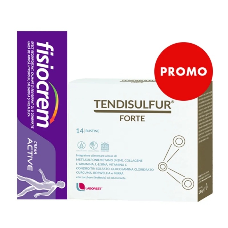 Pachet Tendisulfur Forte, 14 plicuri + Fisiocream Active Cream, 60 ml, Laborest