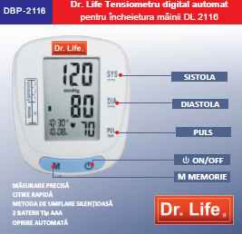 Tensiometru digital automat pentru incheietura mainii, DL2116, Dr. Life