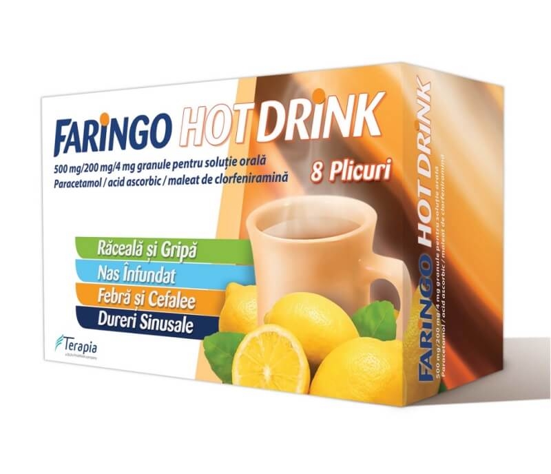 Faringo Hot Drink, 500 mg/200 mg/4 mg, 8 plicuri, Terapia Faringo Hot Drink, 500 mg/200 mg/4 mg, 8 plicuri, Terapia