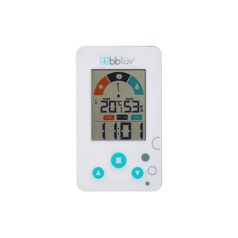 Bbluv - Termometru/Higrometru digital 2 in 1, Igro, Cu ceas si alarma, Ecran LCD, Pe baza de baterii AAA, White