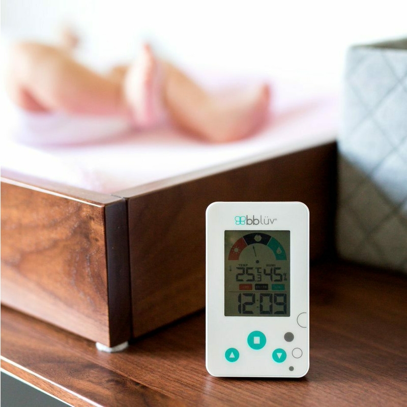 Bbluv - Termometru/Higrometru digital 2 in 1, Igro, Cu ceas si alarma, Ecran LCD, Pe baza de baterii AAA, White