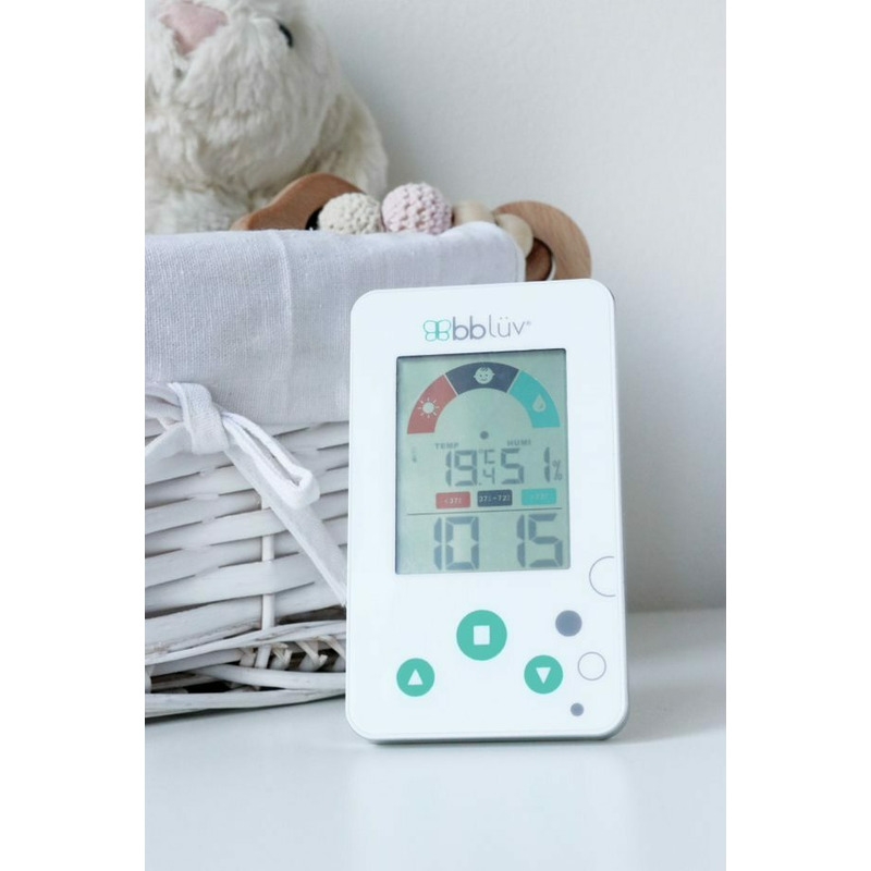 Bbluv - Termometru/Higrometru digital 2 in 1, Igro, Cu ceas si alarma, Ecran LCD, Pe baza de baterii AAA, White