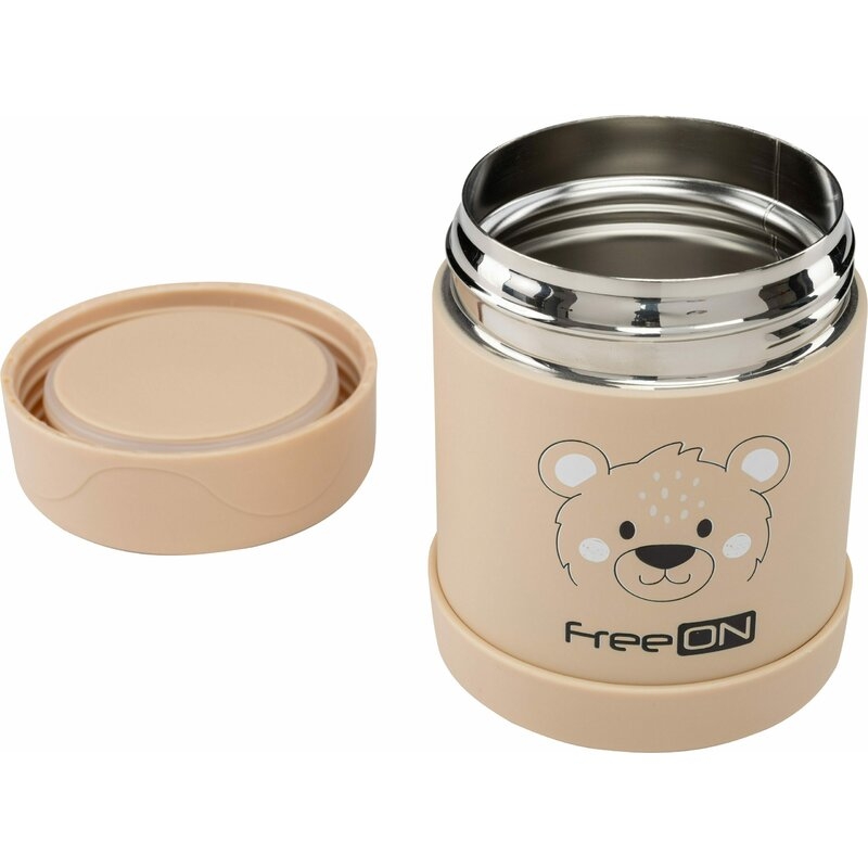 Termos pentru alimente solide Din otel inoxidabil Mentine cald pana la 12 ore si rece pana la 24 ore FreeON Beige Bear